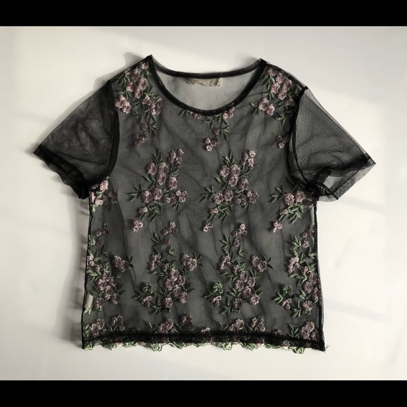 Back mesh embroidered crop top - Picture 3 of 3